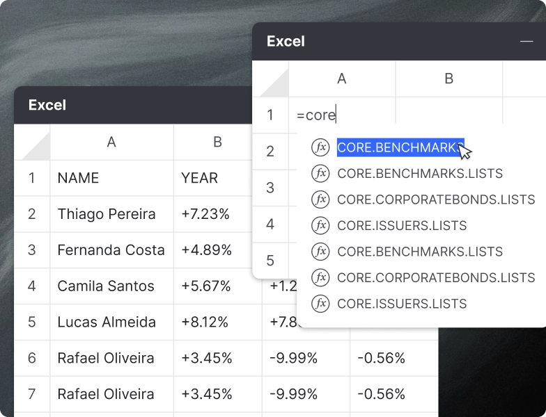 Planilha Excel com posições