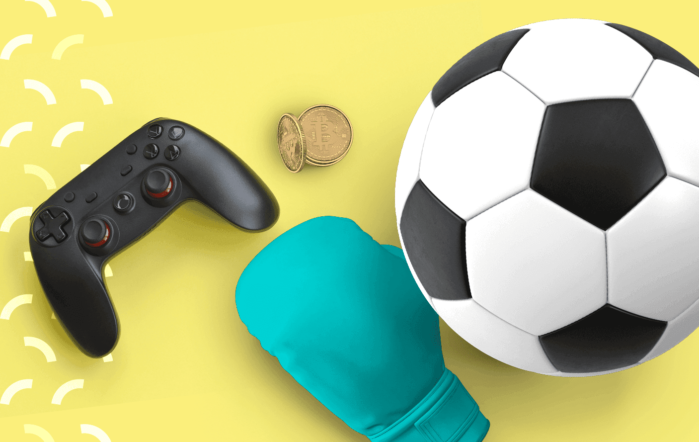 Fan token: imagem traz bola de futebol, luva de box, controle de vídeo game e moeda