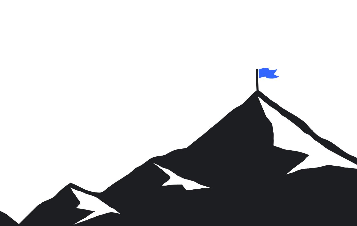 Montanha em rachuras pretas com bandeira azul no topo. Trata-se do novo elemento do branding do Gorila