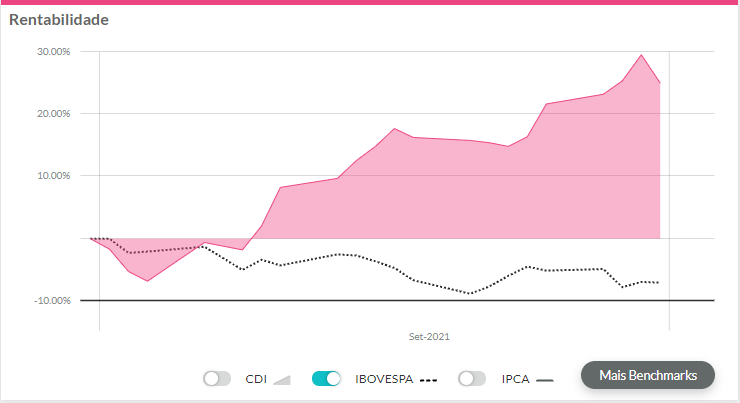 melhores ações setembro de 2021: gráfico de rentabilidade da Minerva exibindo resultados de setembro.