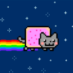 o que é NFT: meme do Nyan Cat, gato voando em arco-íris em pixel art.
